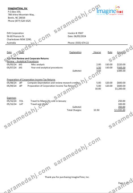 Australia Imagine Time business utility bill template in Word and PDF formats